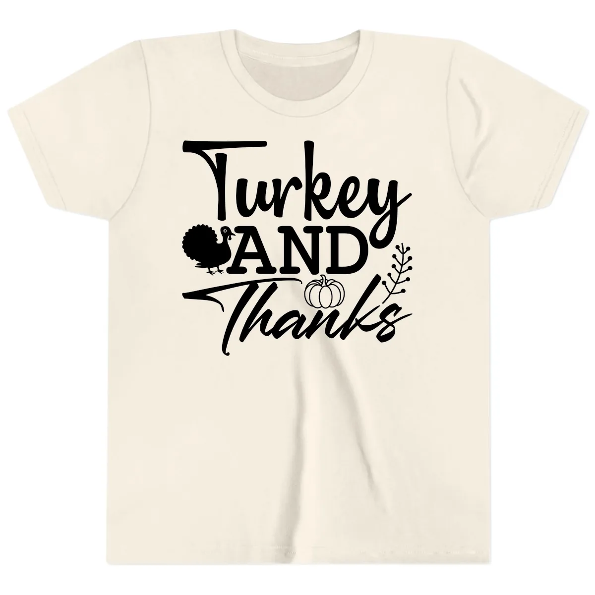 Turkey And Thanks Thanksgiving Youth T-Shirt in Natural