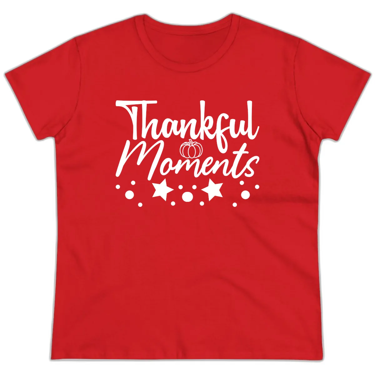 Thankful Moments Autumn Design Ladies Tee in Red