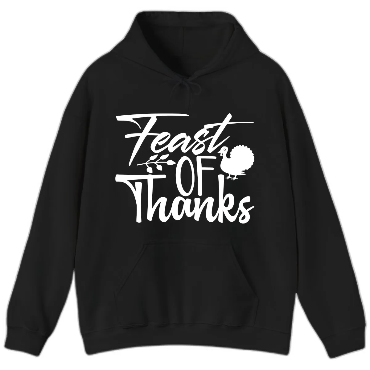 Feast Of Thanks Typography Design Hoodie in Black