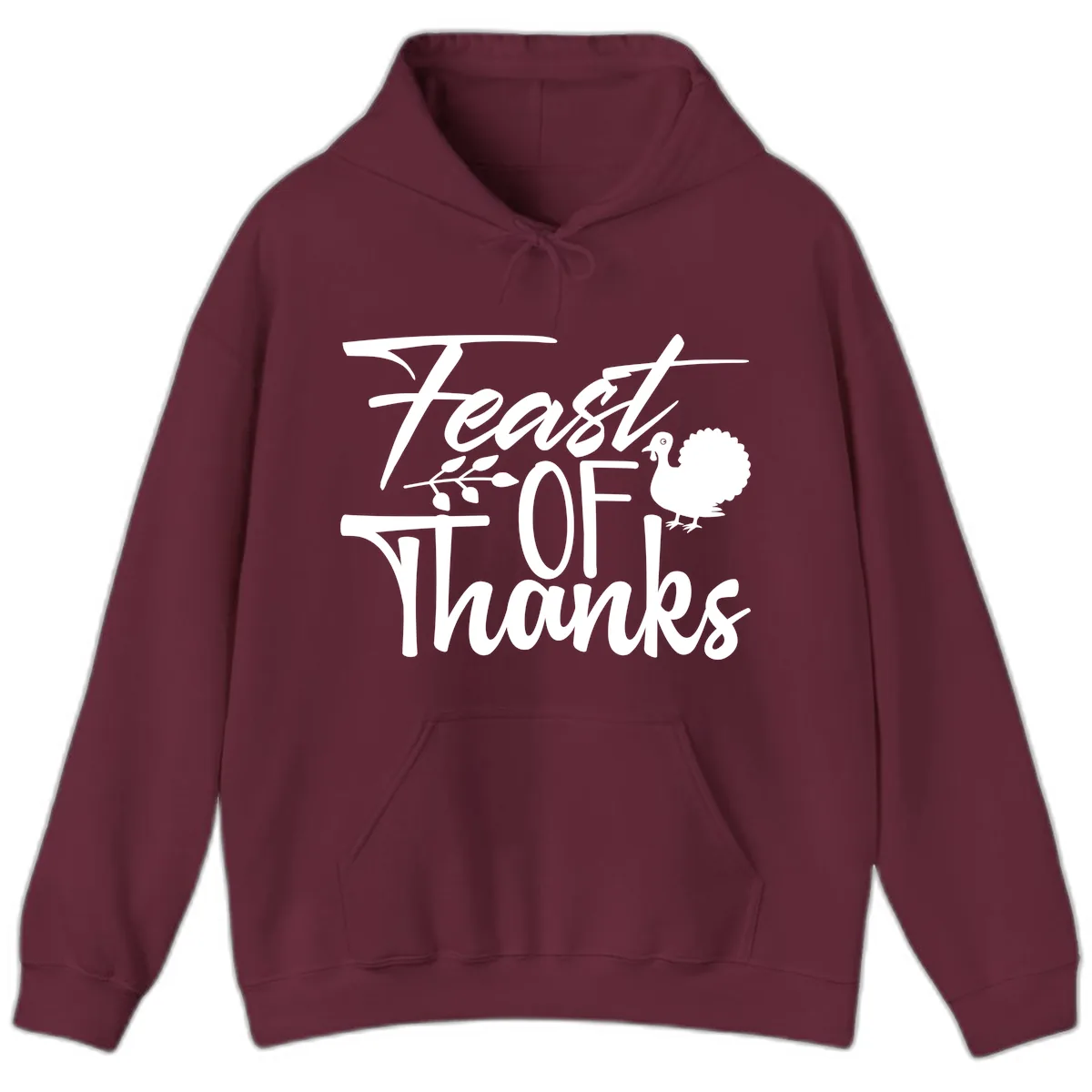 Feast Of Thanks Typography Design Hoodie in Maroon