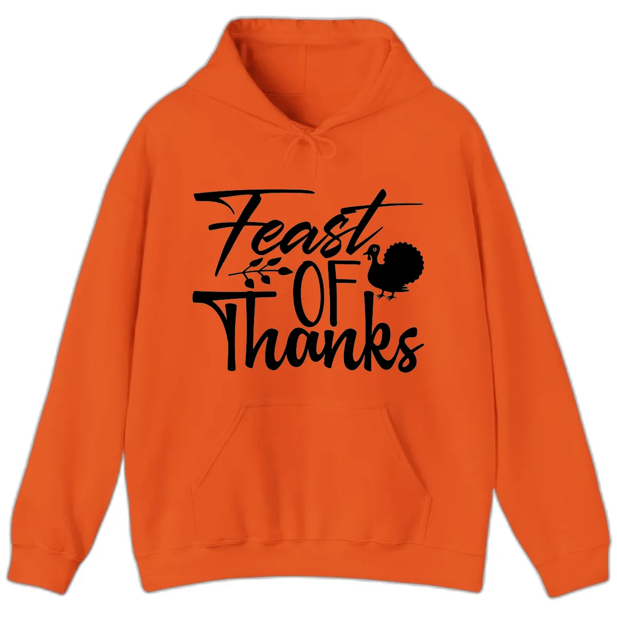 Feast Of Thanks Typography Design Hoodie in Orange