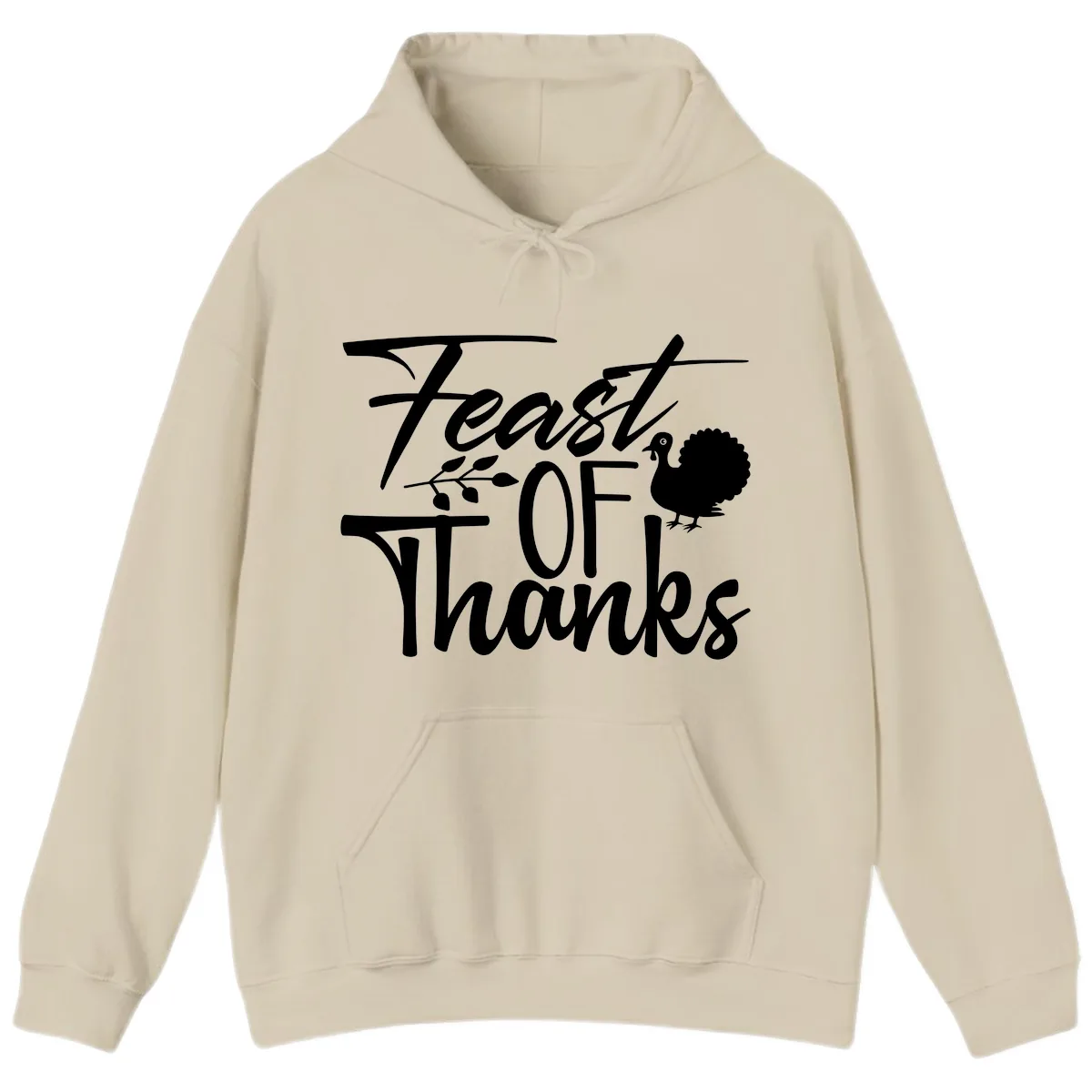 Feast Of Thanks Typography Design Hoodie in Sand