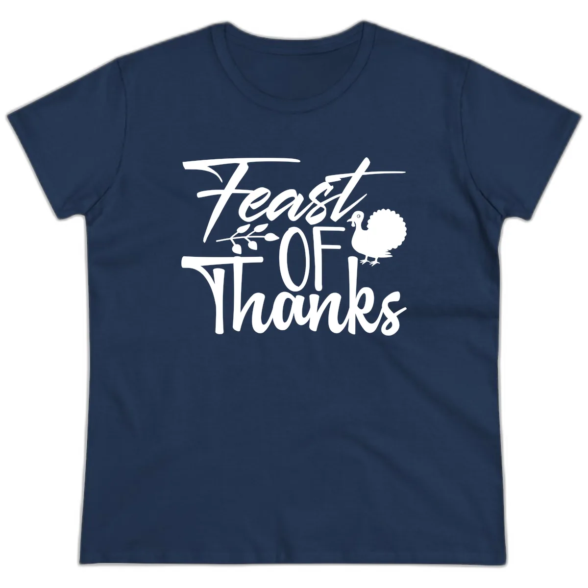 Feast Of Thanks Typography Design Ladies Tee in Navy