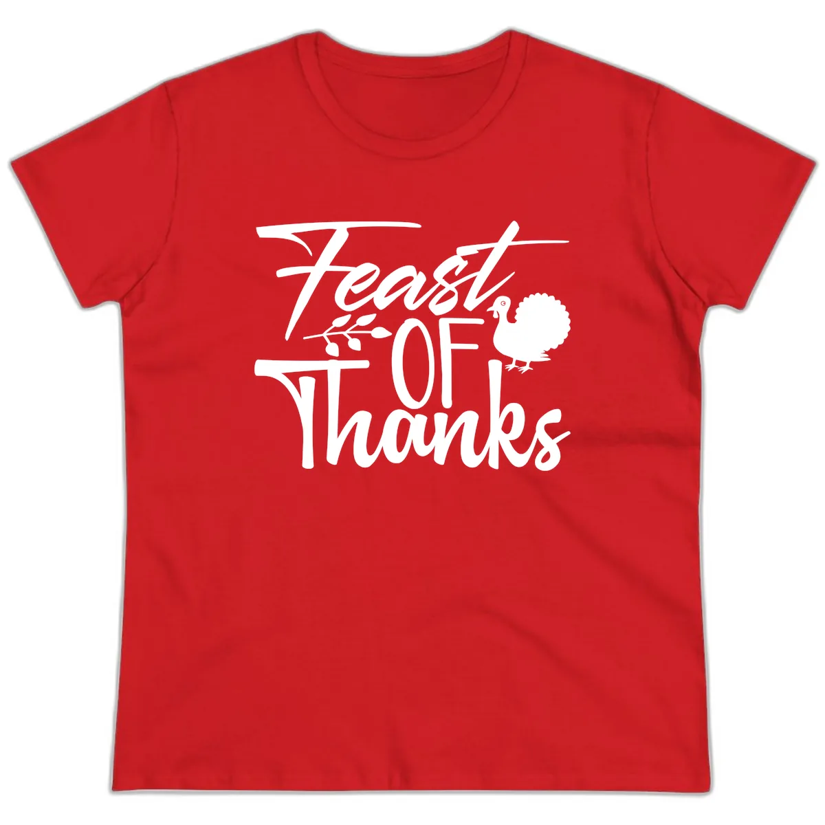 Feast Of Thanks Typography Design Ladies Tee in Red