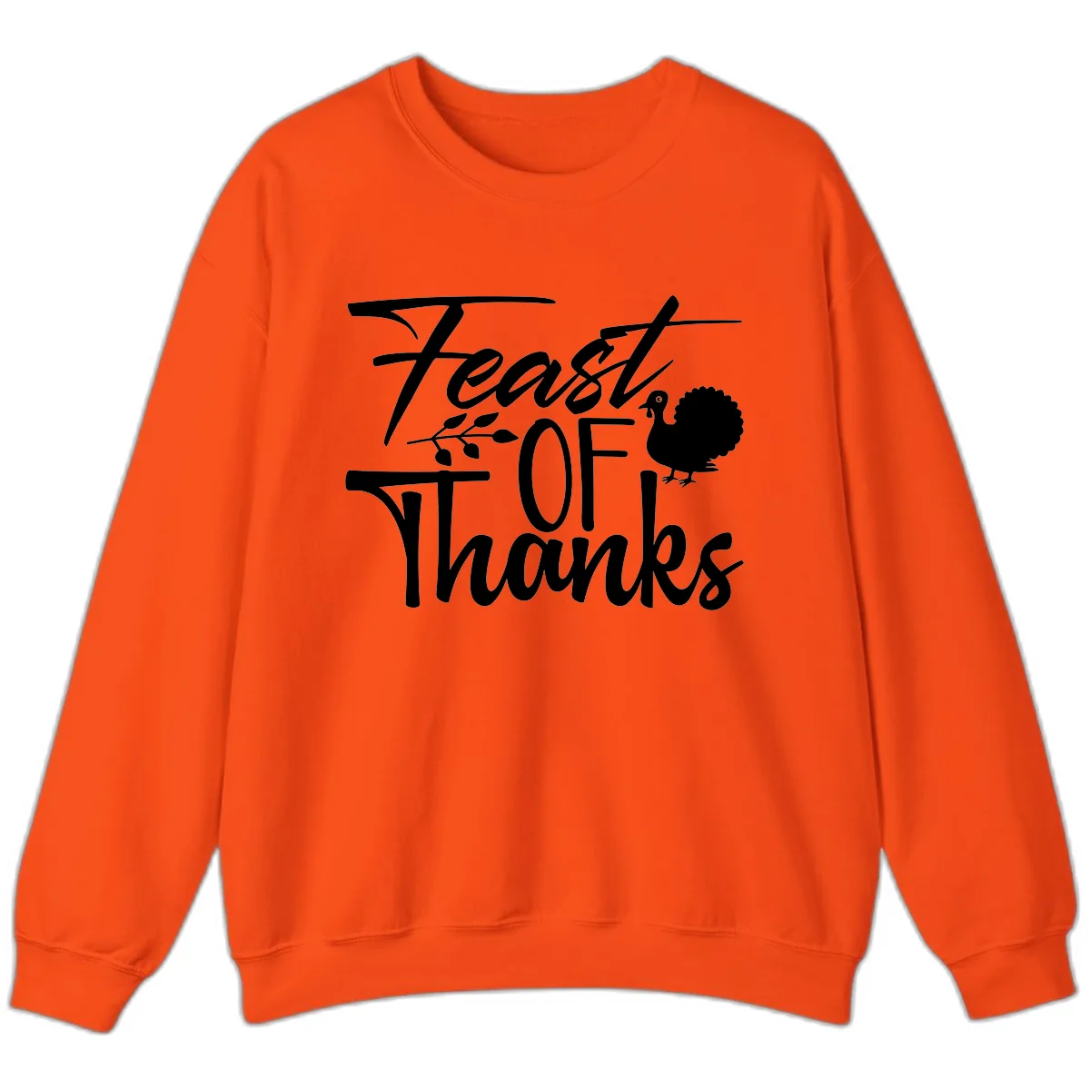 Feast Of Thanks Typography Design Sweatshirt in Orange