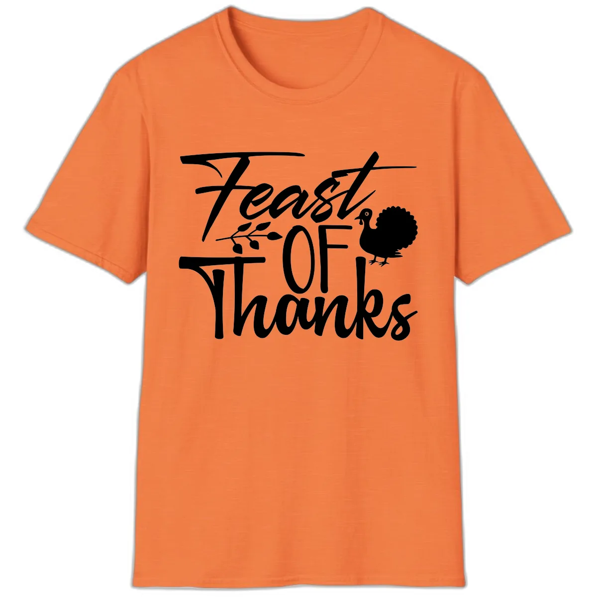 Feast Of Thanks Typography Design T-Shirt in Heather Orange