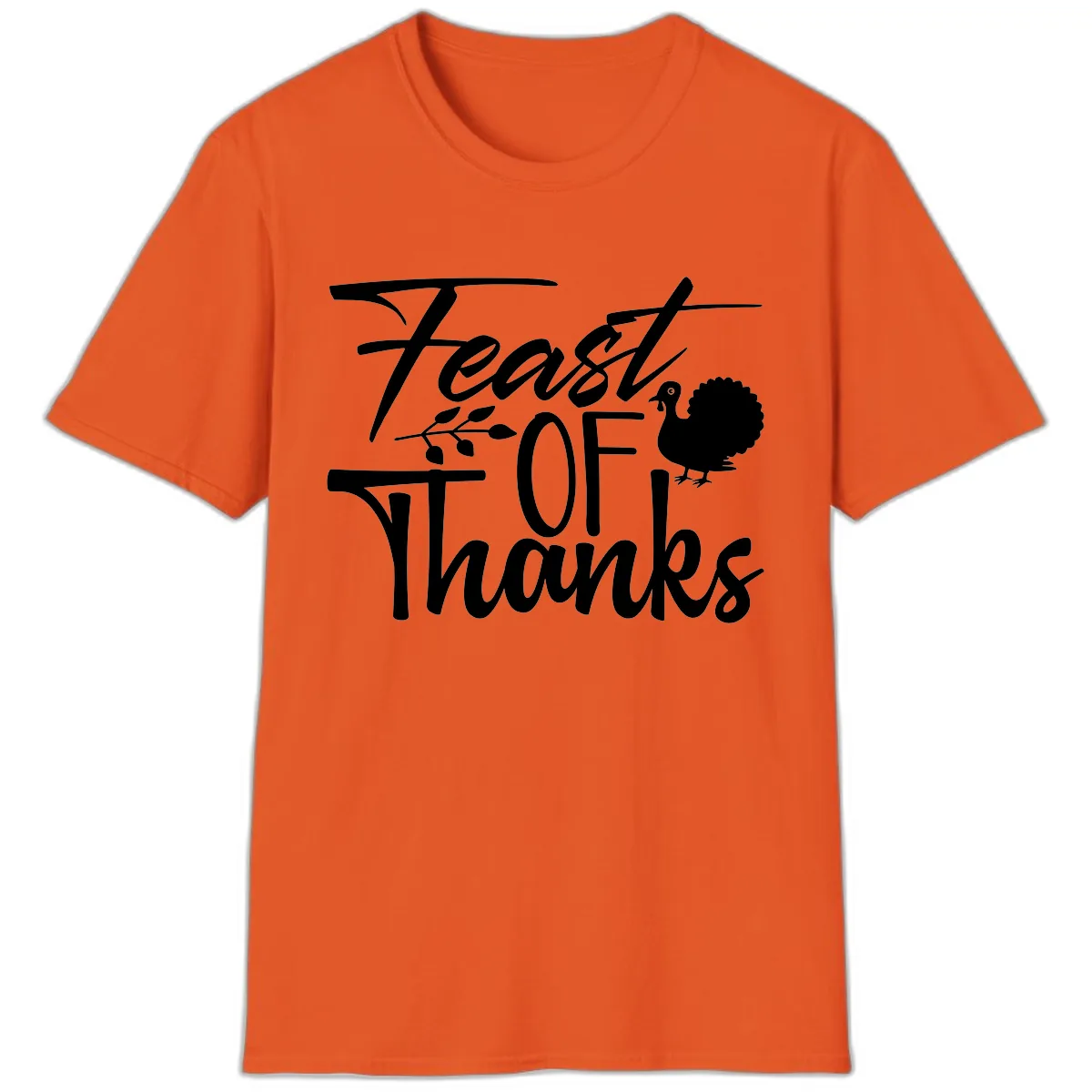 Feast Of Thanks Typography Design T-Shirt in Orange