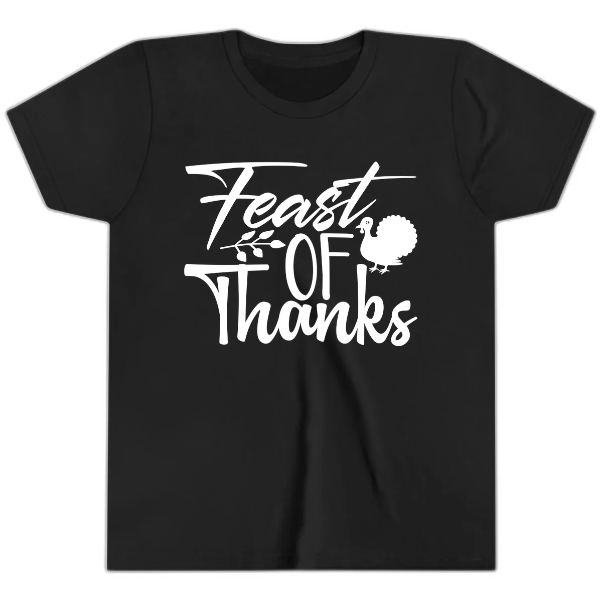 Feast Of Thanks Typography Design Youth T-Shirt in Black