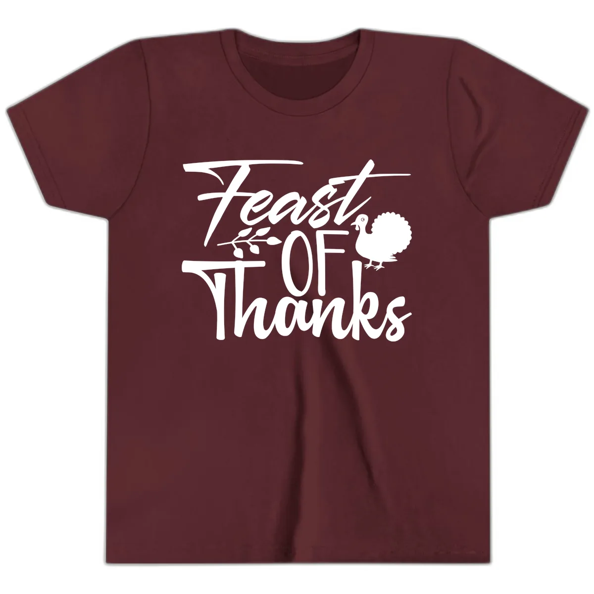 Feast Of Thanks Typography Design Youth T-Shirt in Maroon
