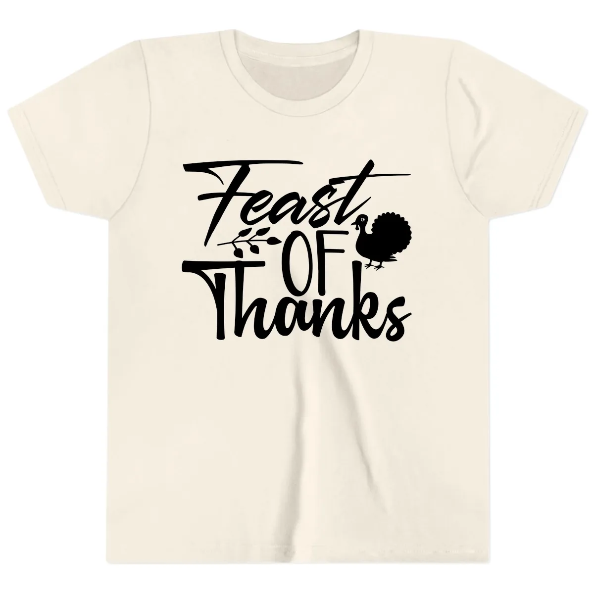 Feast Of Thanks Typography Design Youth T-Shirt in Natural