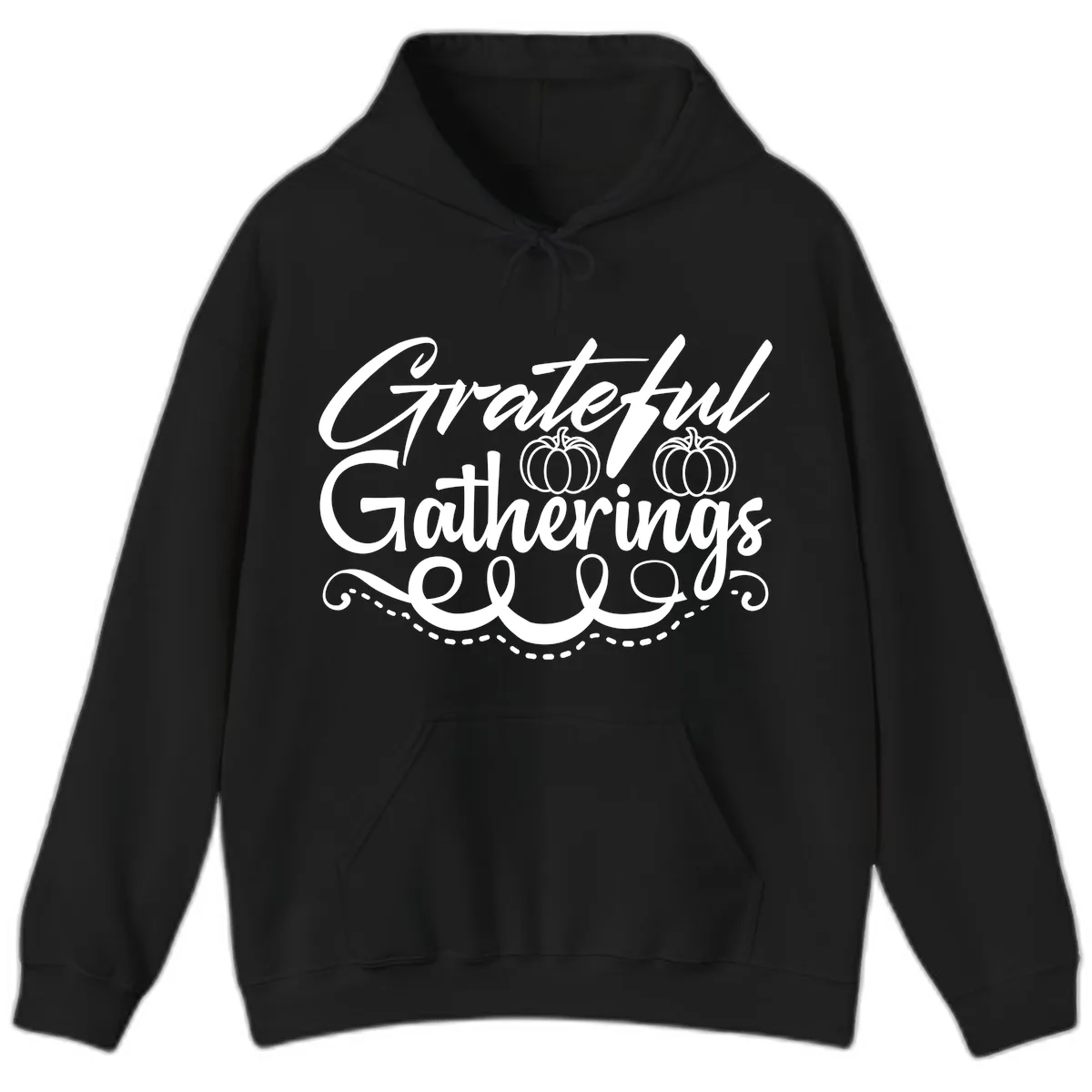 Grateful Gatherings With Pumpkins Hoodie in Black