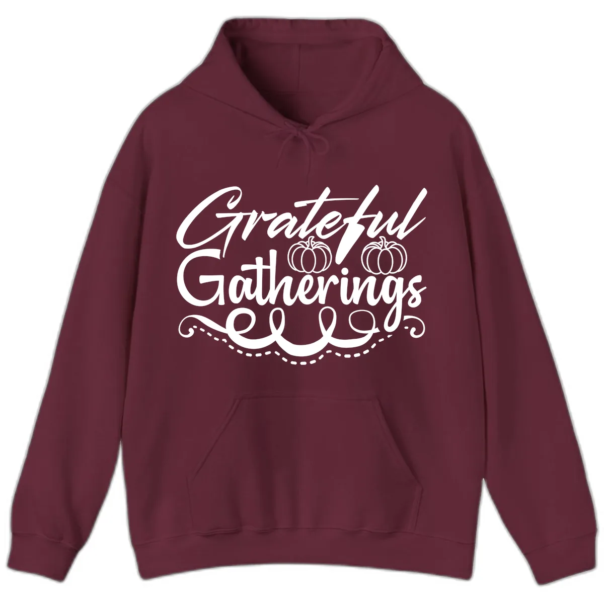 Grateful Gatherings With Pumpkins Hoodie in Maroon