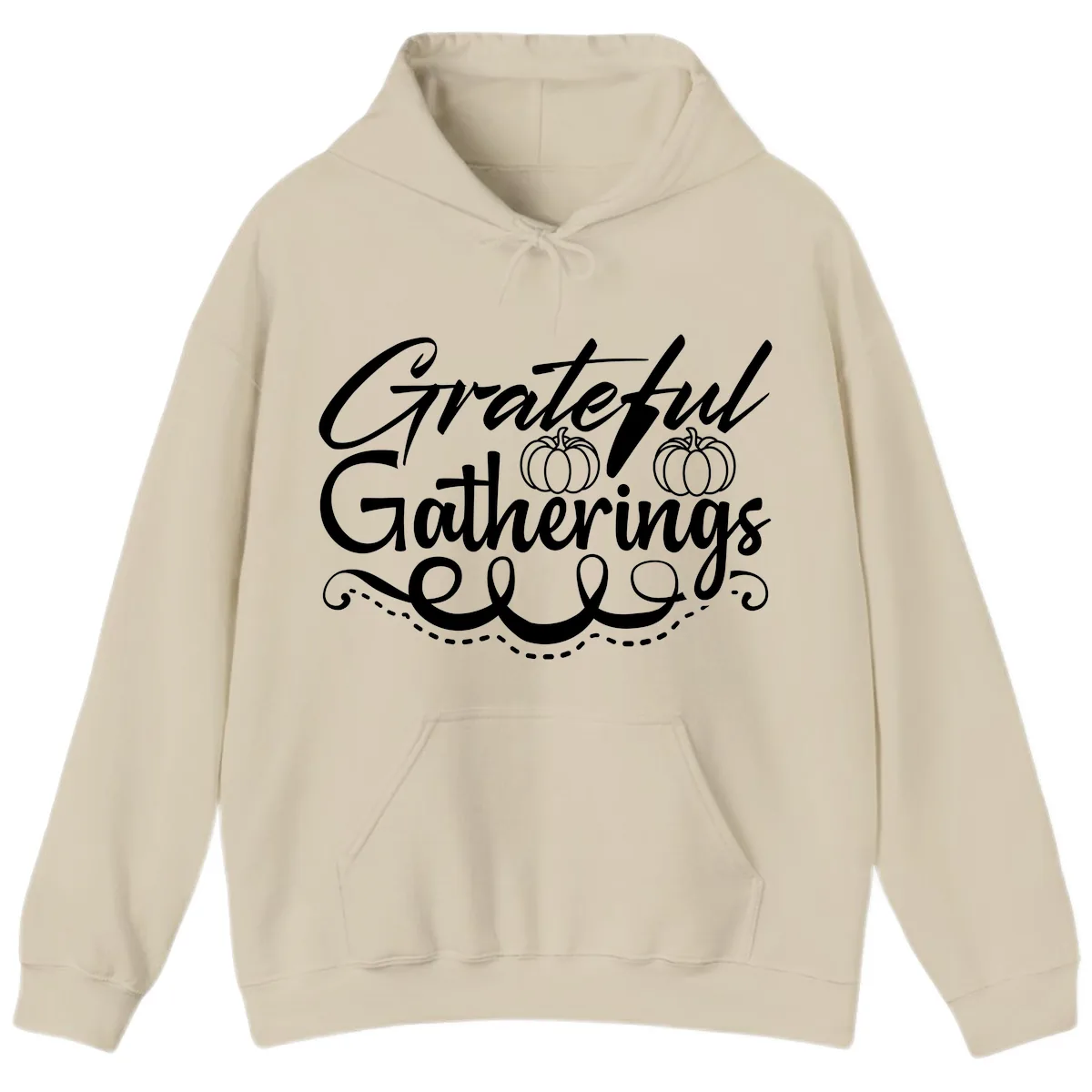 Grateful Gatherings With Pumpkins Hoodie in Sand