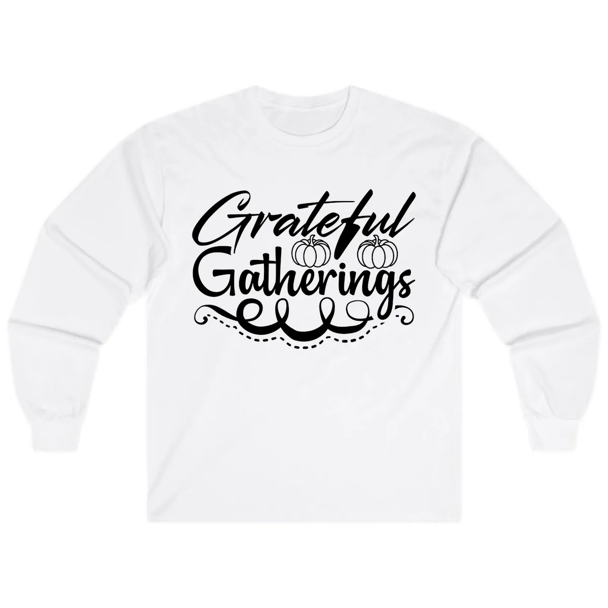 Grateful Gatherings With Pumpkins Long Sleeve in White