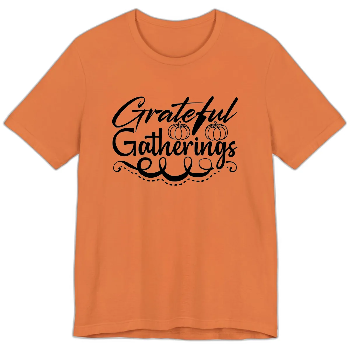Grateful Gatherings With Pumpkins Premium T-Shirt in Burnt Orange