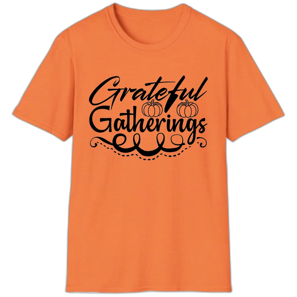Grateful Gatherings With Pumpkins T-Shirt in Heather Orange