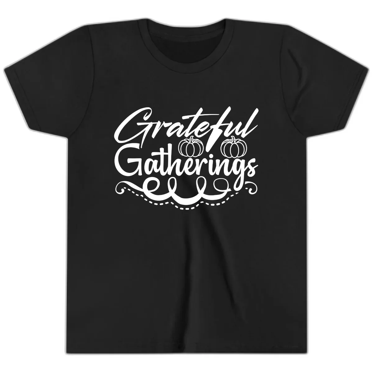 Grateful Gatherings With Pumpkins Youth T-Shirt in Black