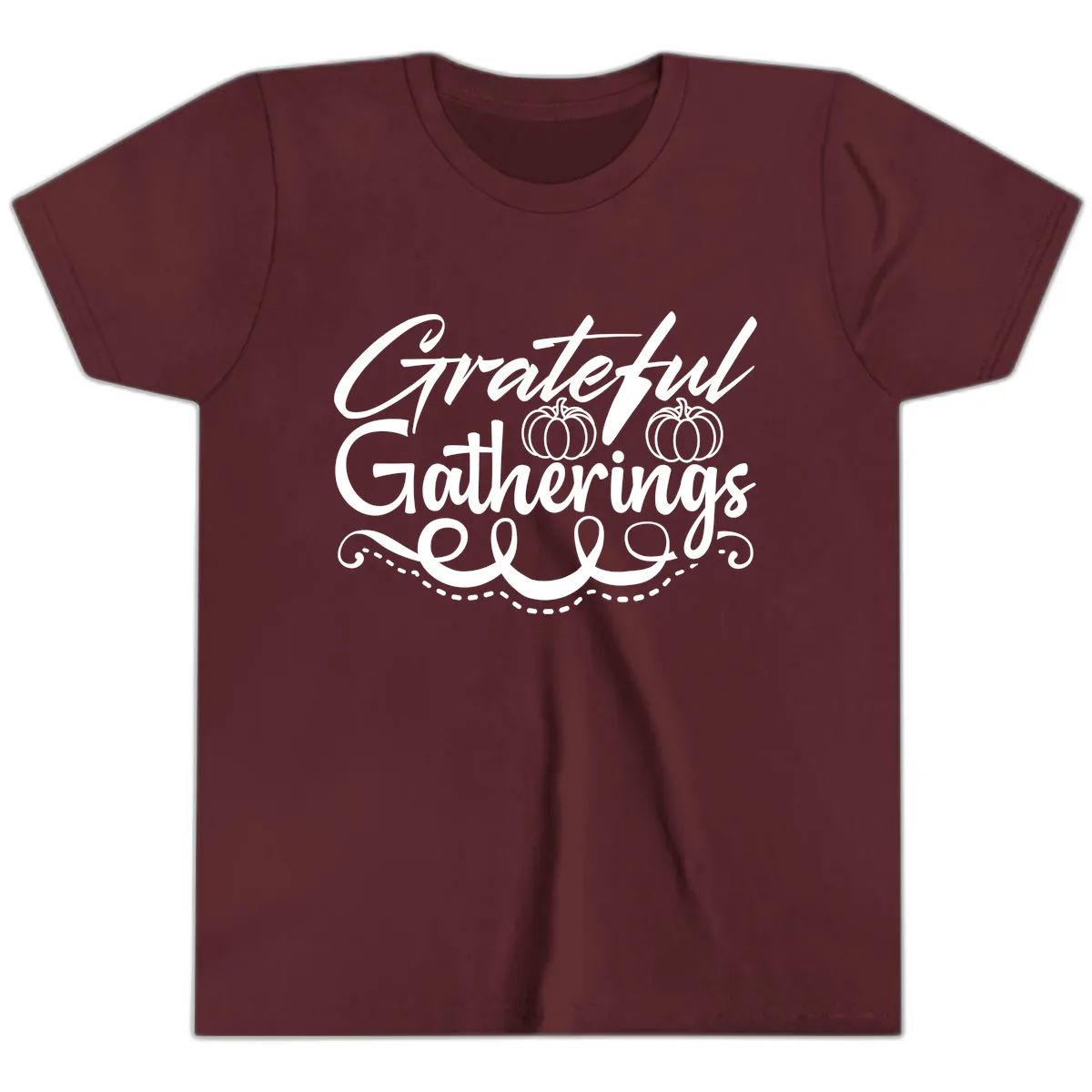 Grateful Gatherings With Pumpkins Youth T-Shirt in Maroon