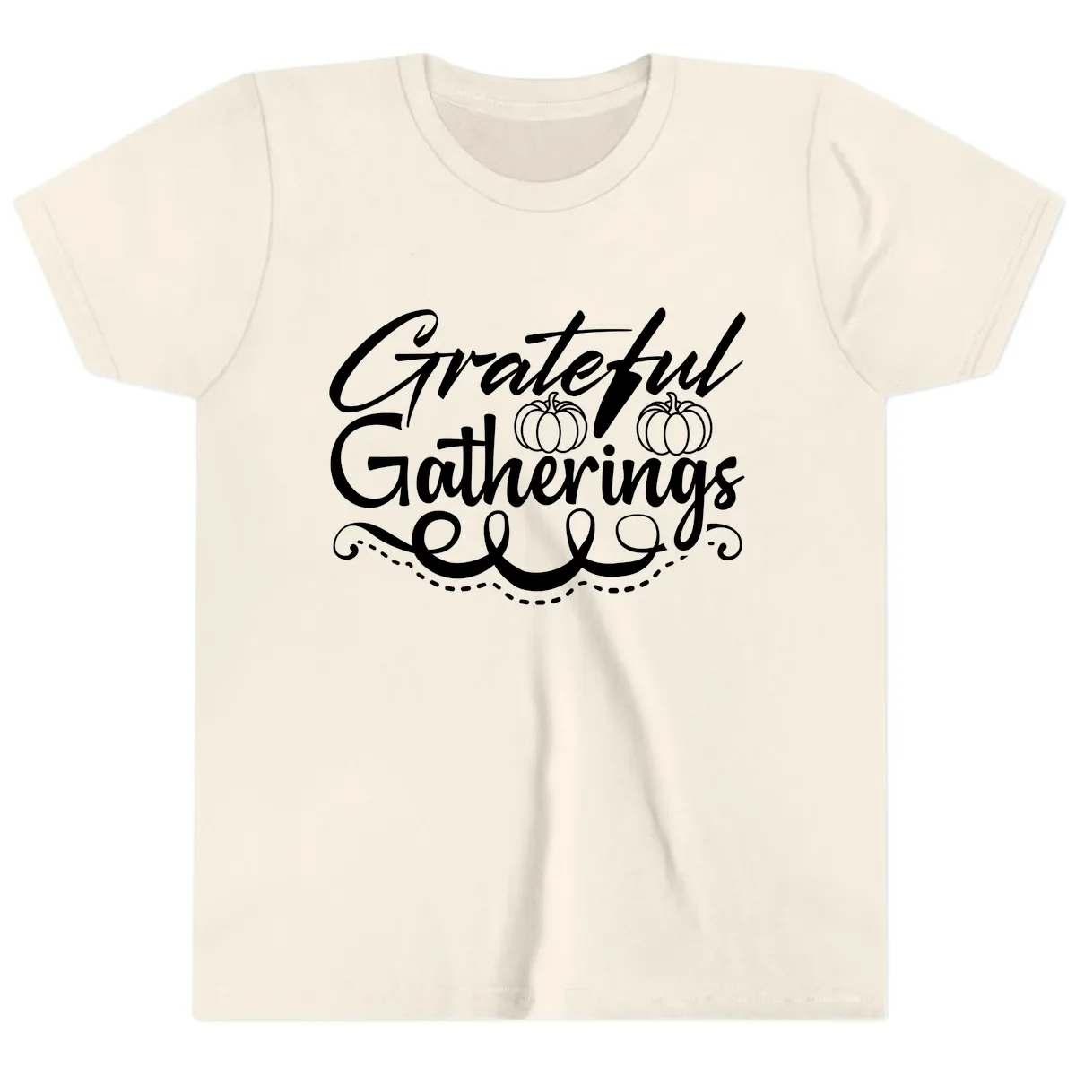 Grateful Gatherings With Pumpkins Youth T-Shirt in Natural