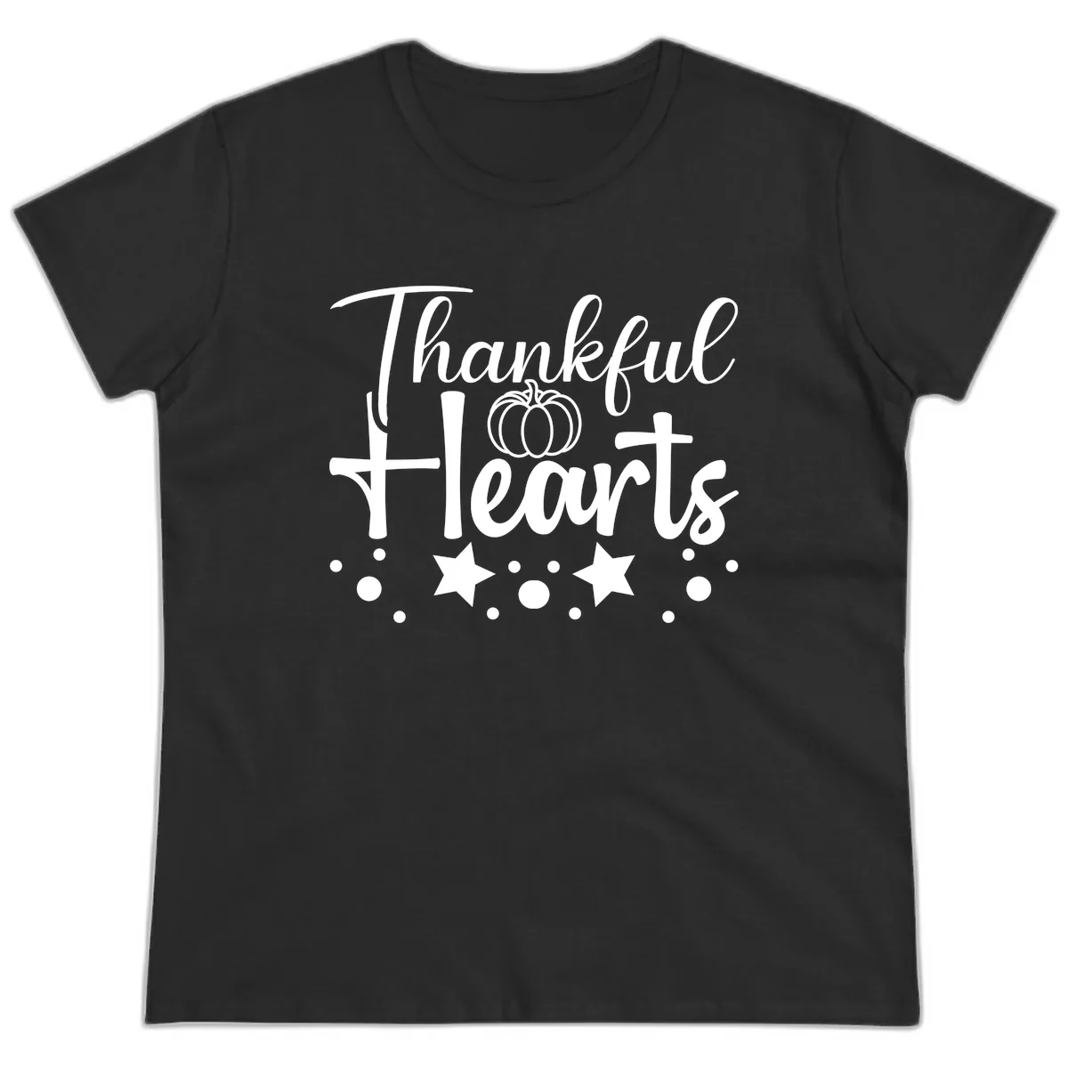 Thankful Hearts Fall Design Ladies Tee in Black