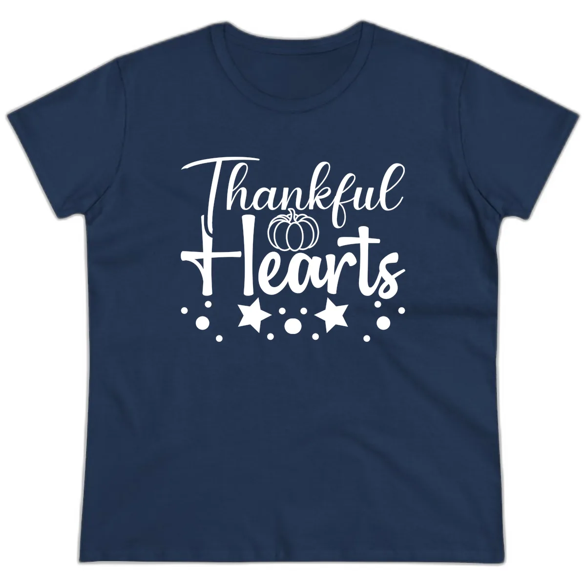 Thankful Hearts Fall Design Ladies Tee in Navy