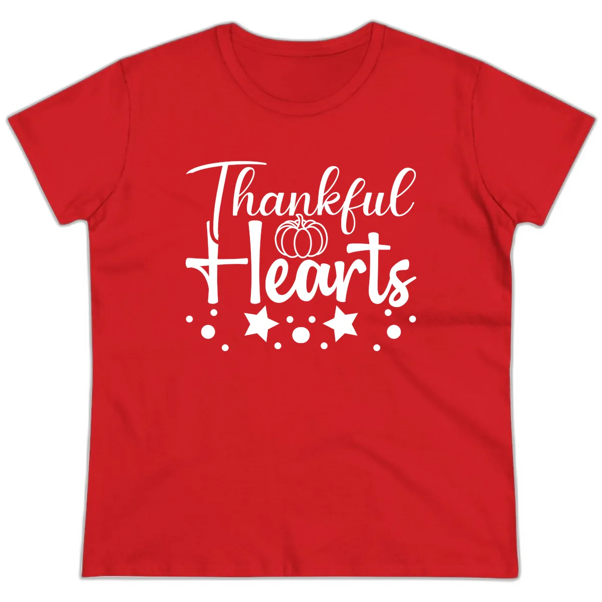Thankful Hearts Fall Design Ladies Tee in Red