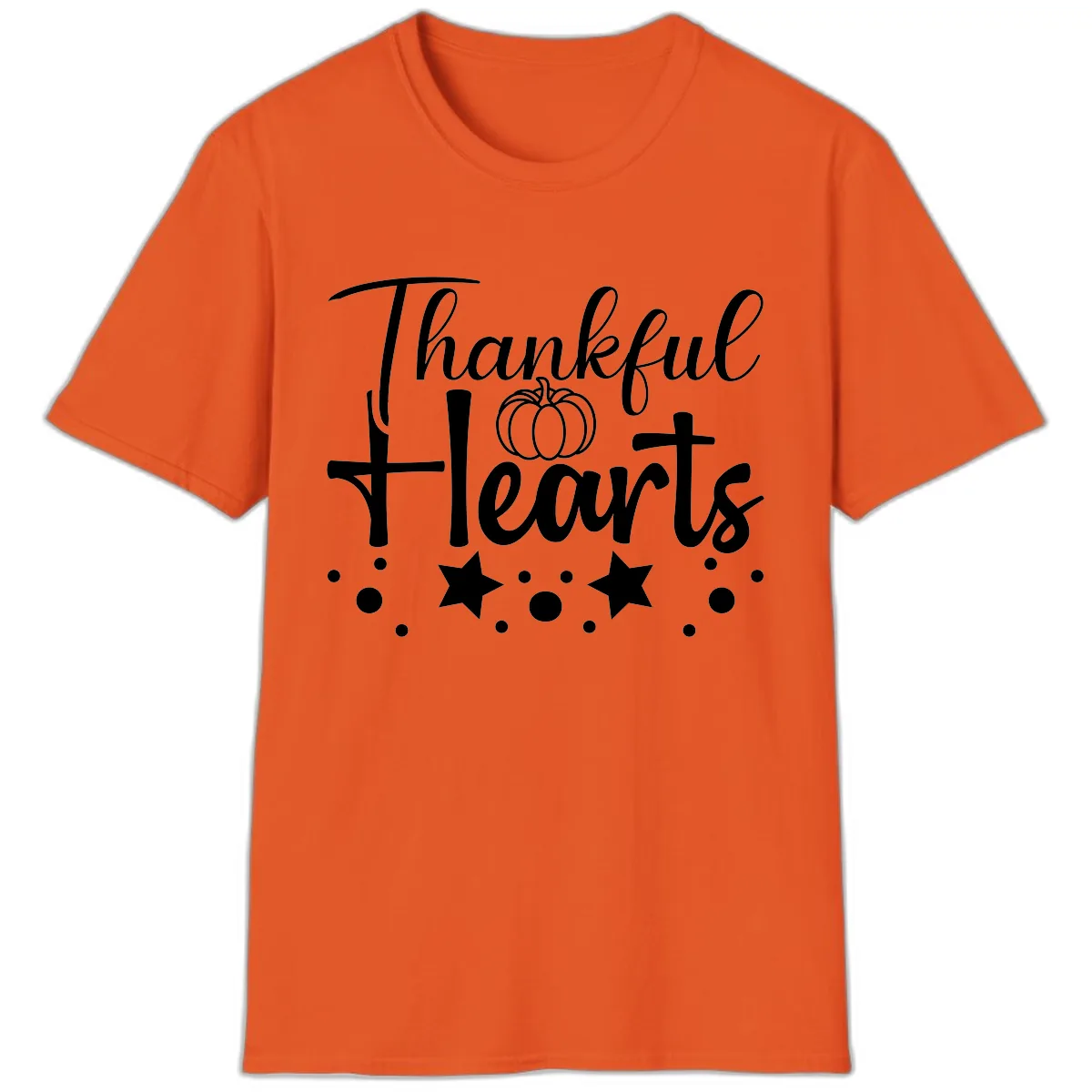 Thankful Hearts Fall Design T-Shirt in Orange