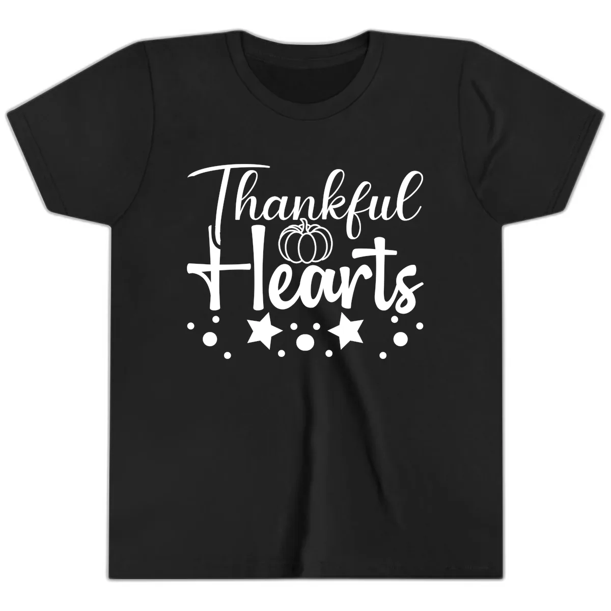 Thankful Hearts Fall Design Youth T-Shirt in Black