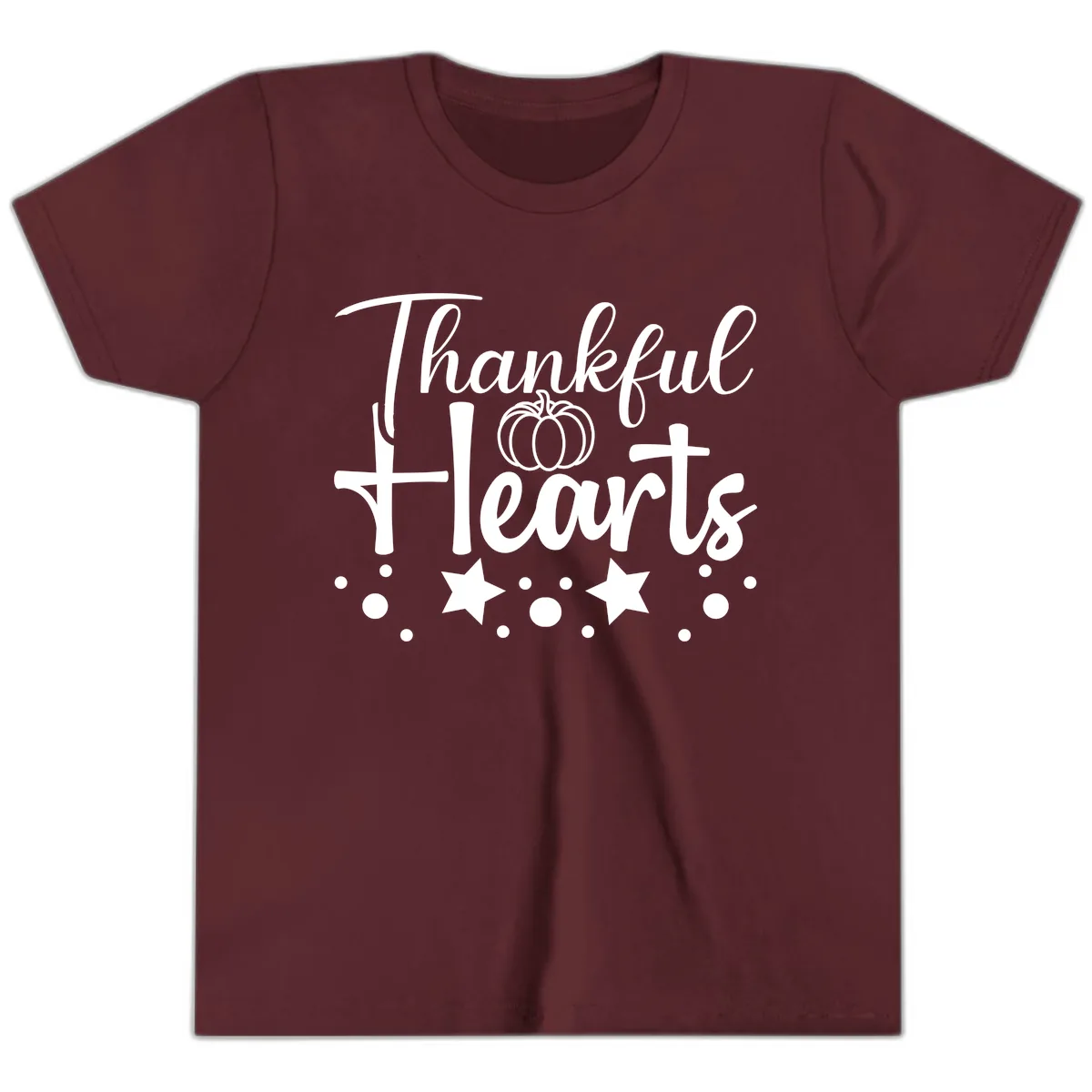 Thankful Hearts Fall Design Youth T-Shirt in Maroon