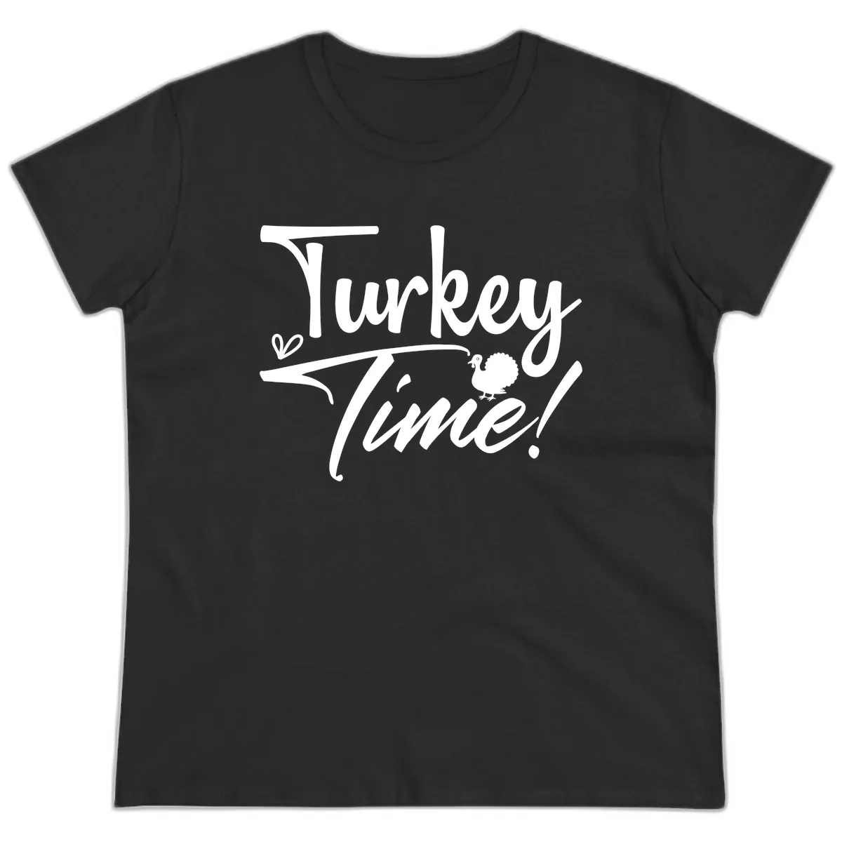 Turkey Time Graphic Design Ladies Tee in Black