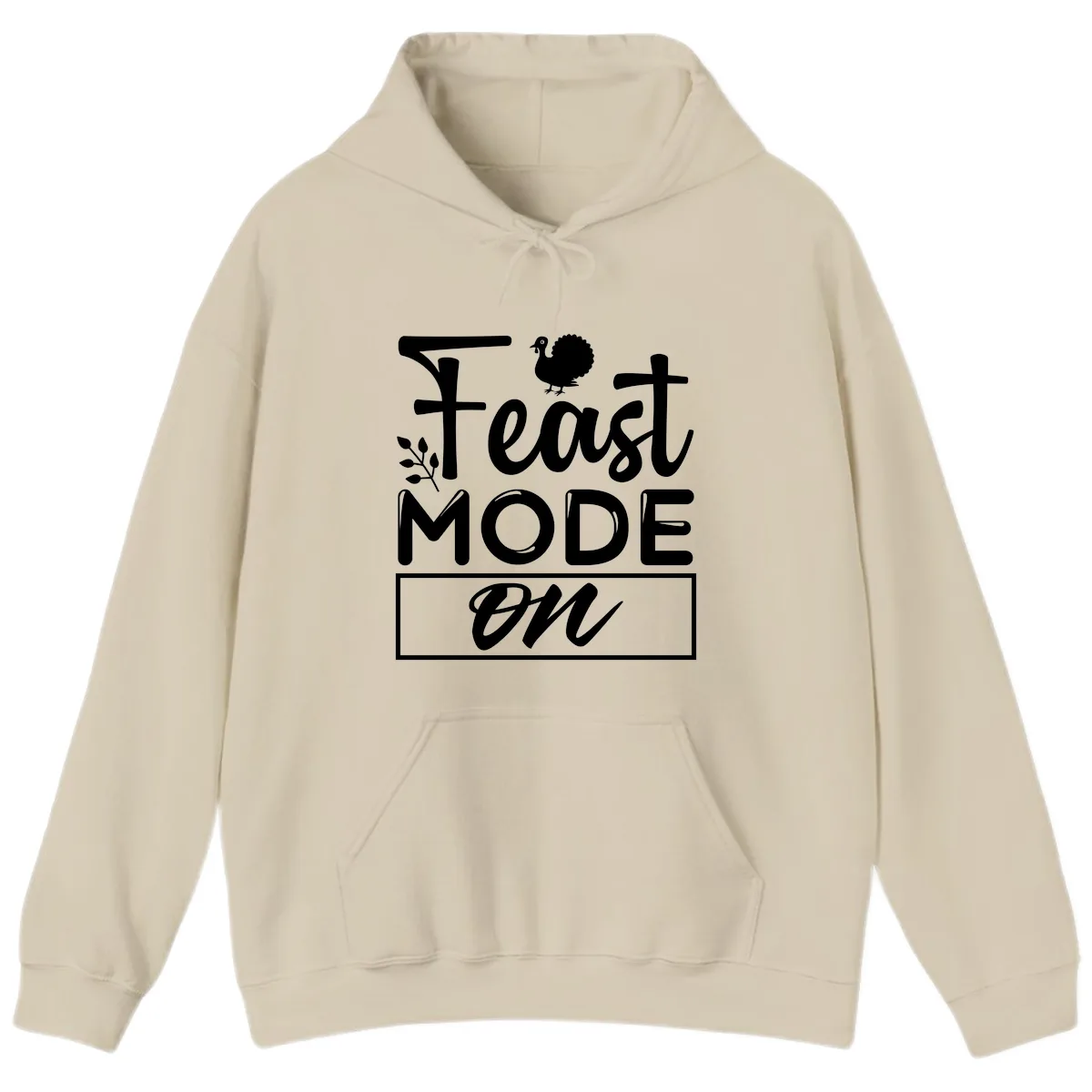 Thanksgiving Feast Mode On Hoodie in Sand