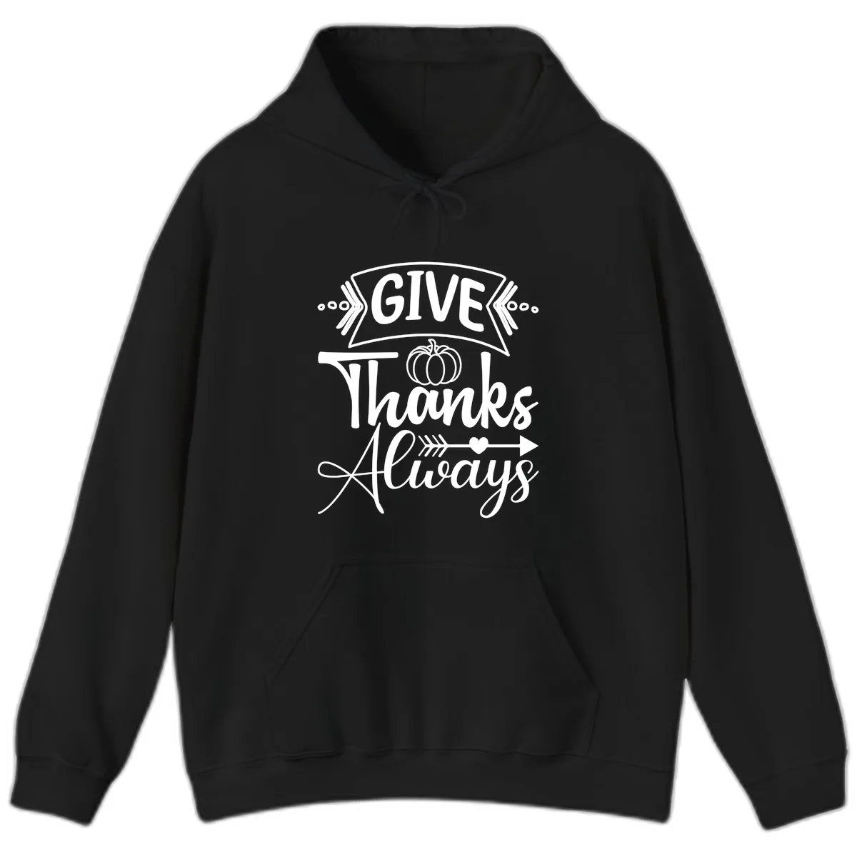 Give Thanks Always Typography Hoodie in Black