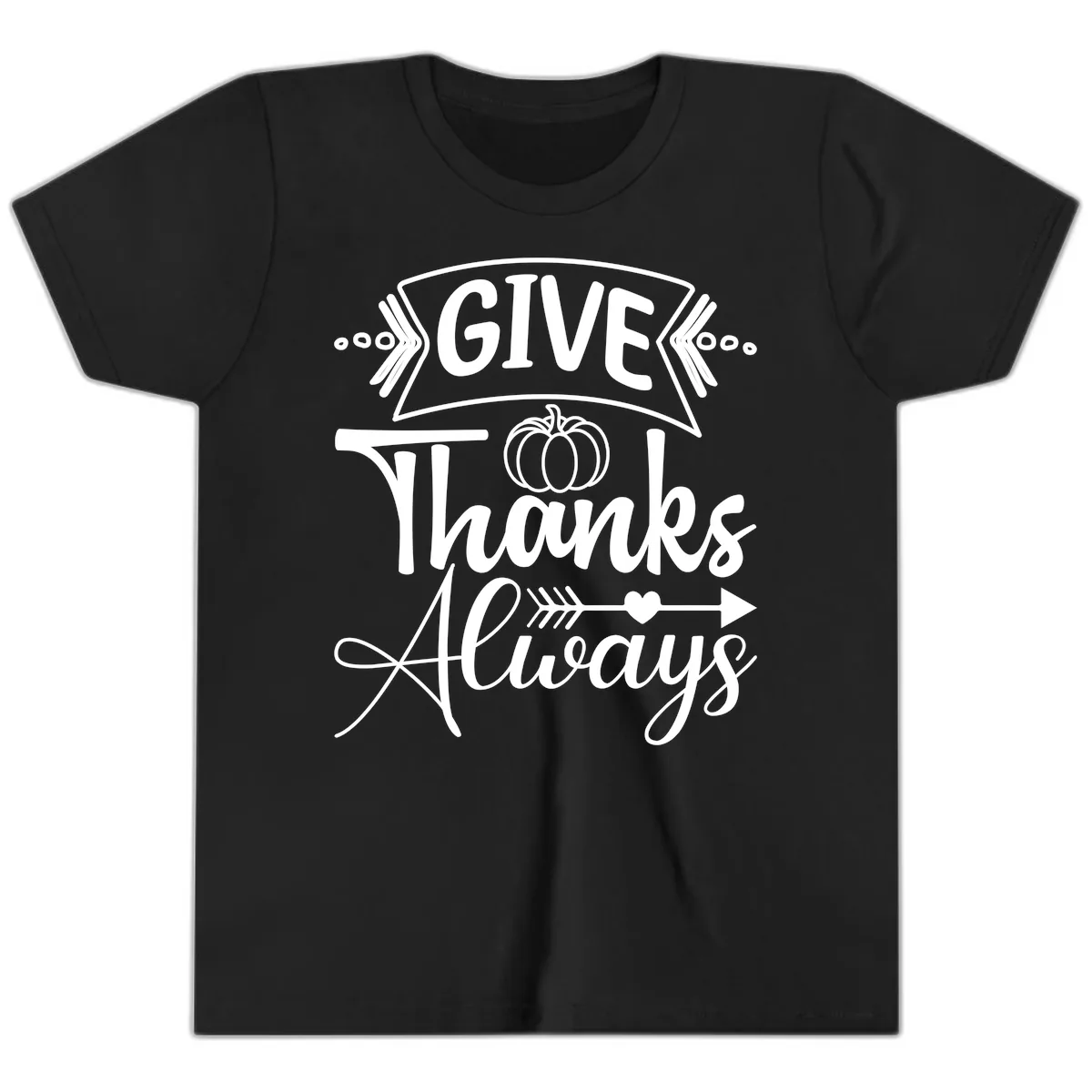 Give Thanks Always Typography Youth T-Shirt in Black