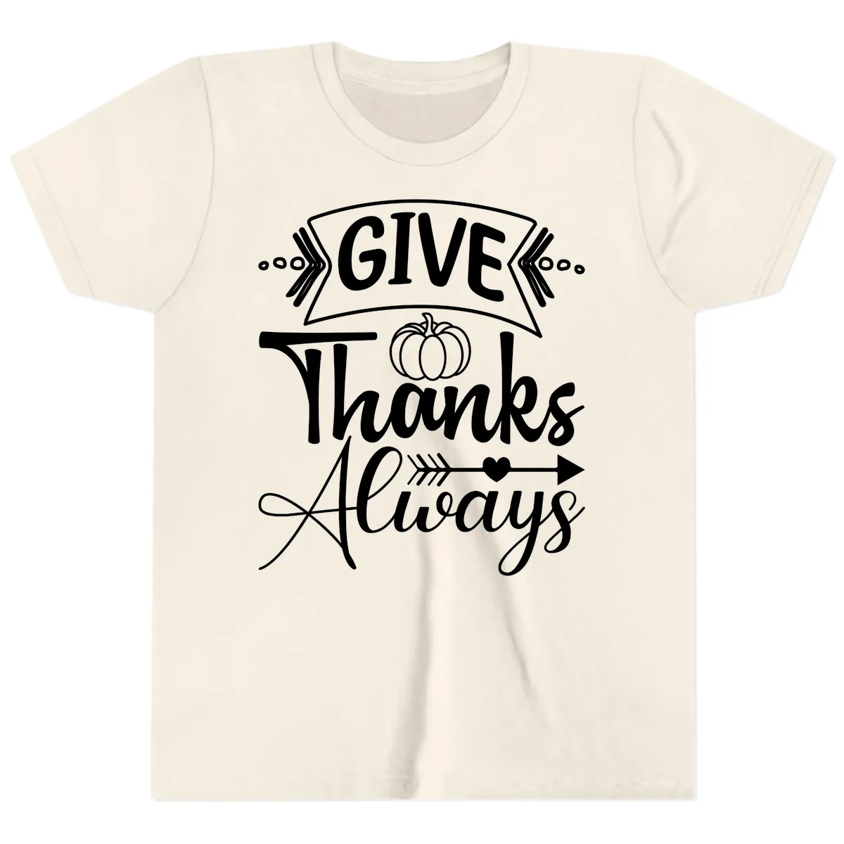 Give Thanks Always Typography Youth T-Shirt in Natural