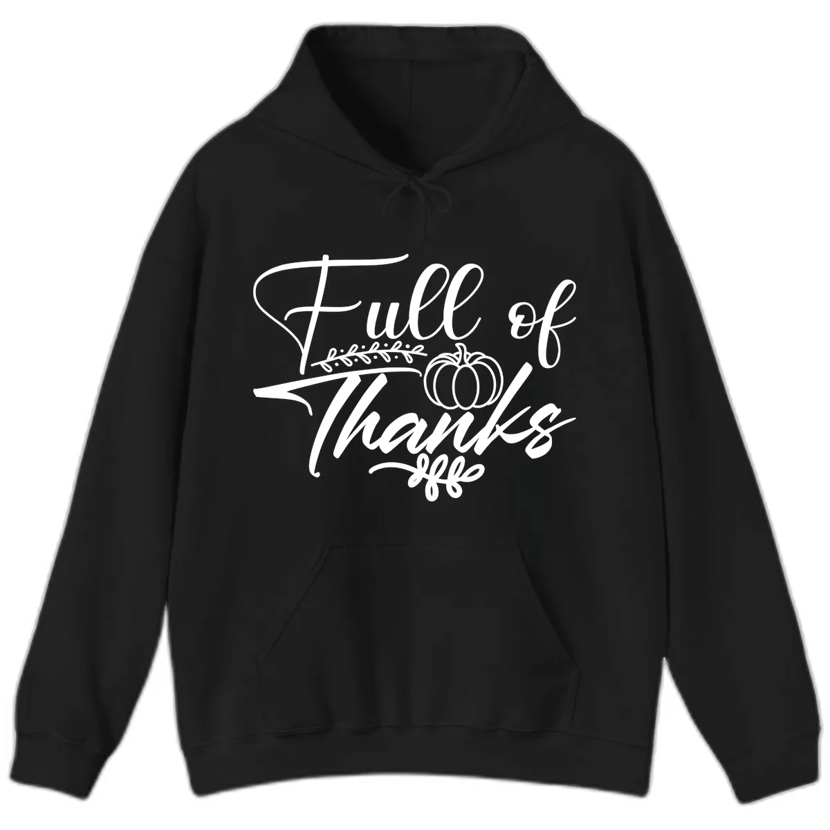 Full Of Thanks Script Typography Hoodie in Black