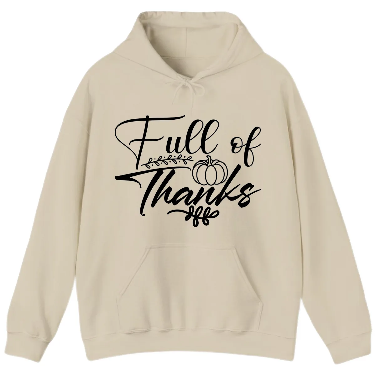 Full Of Thanks Script Typography Hoodie in Sand