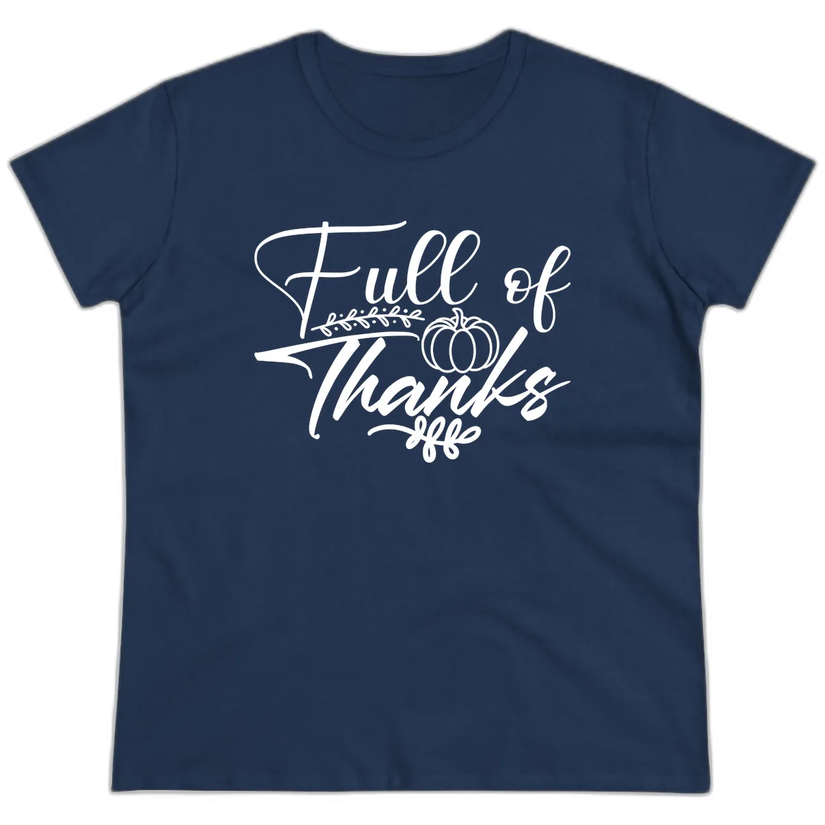 Full Of Thanks Script Typography Ladies Tee in Navy
