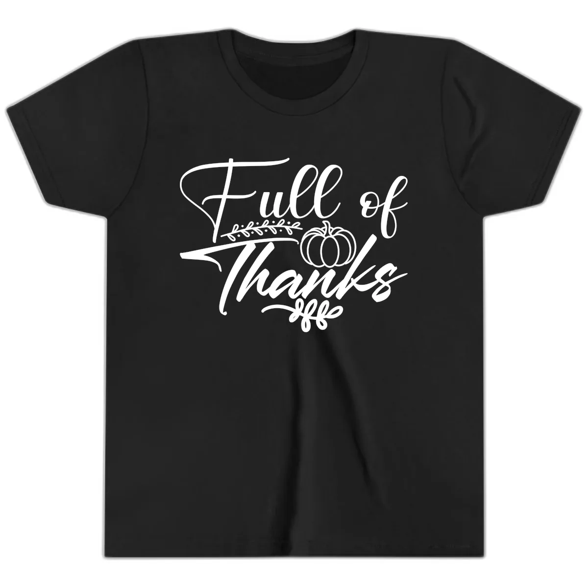 Full Of Thanks Script Typography Youth T-Shirt in Black