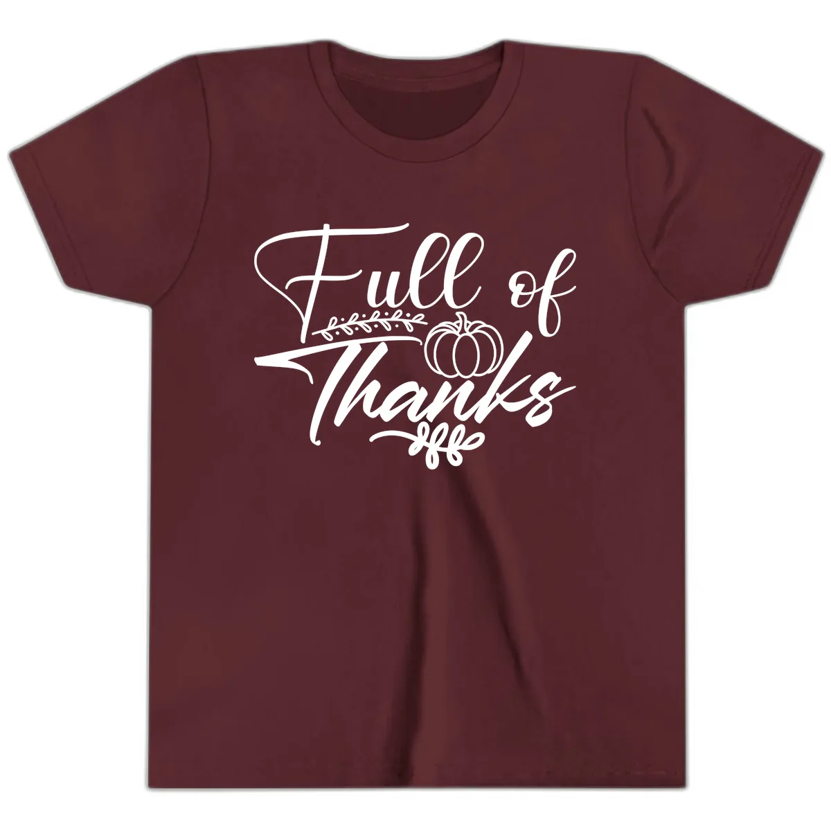 Full Of Thanks Script Typography Youth T-Shirt in Maroon