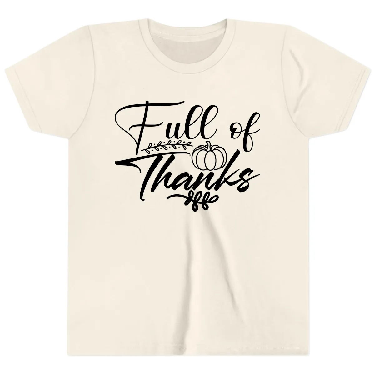 Full Of Thanks Script Typography Youth T-Shirt in Natural