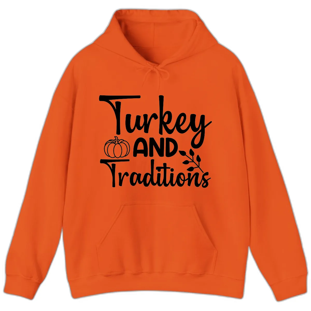 Turkey And Traditions Thanksgiving Design Hoodie in Orange