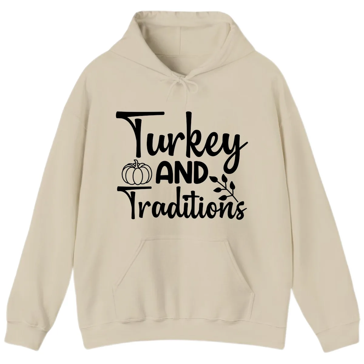 Turkey And Traditions Thanksgiving Design Hoodie in Sand