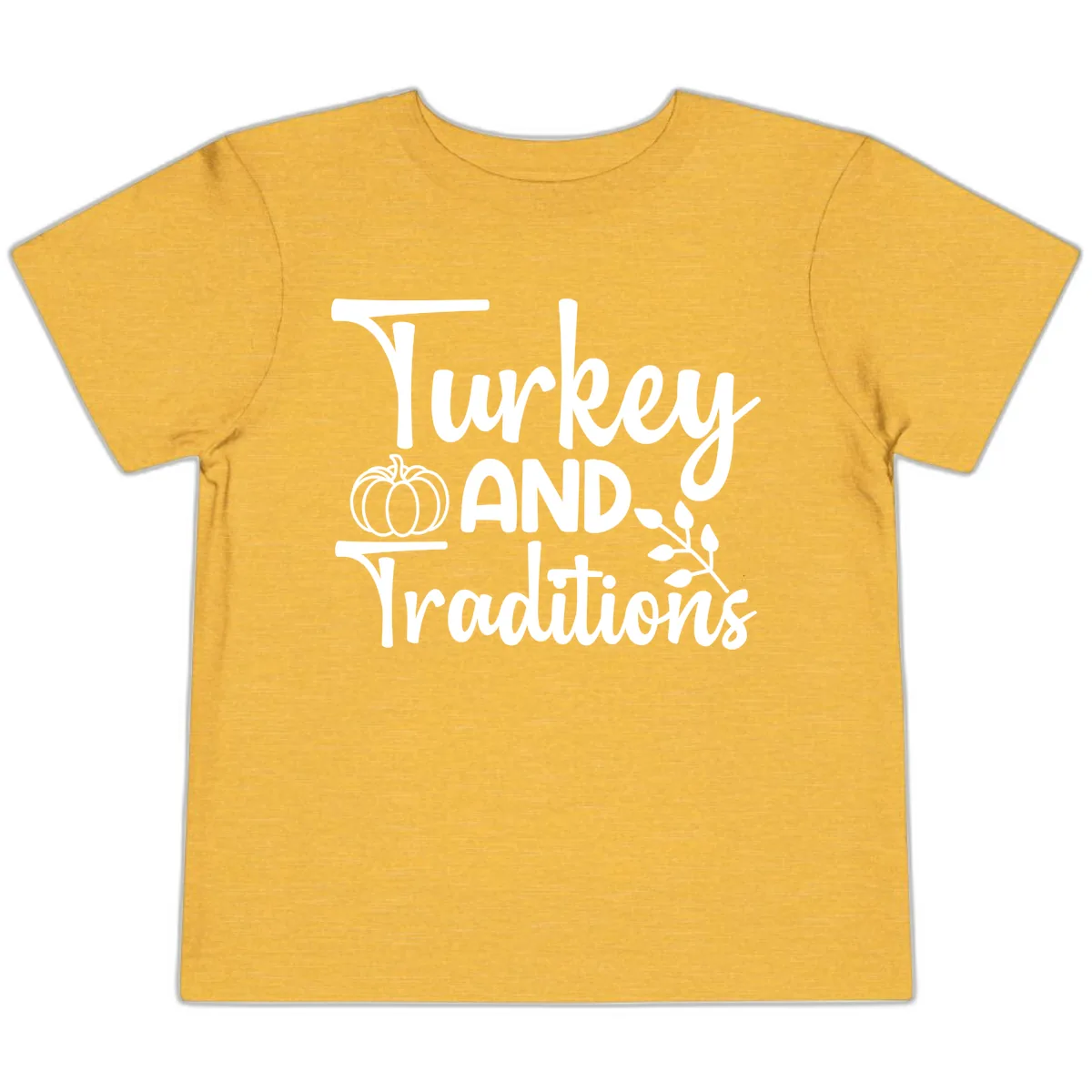 Turkey And Traditions Thanksgiving Design Toddler T-Shirt in Heather Yellow Gold