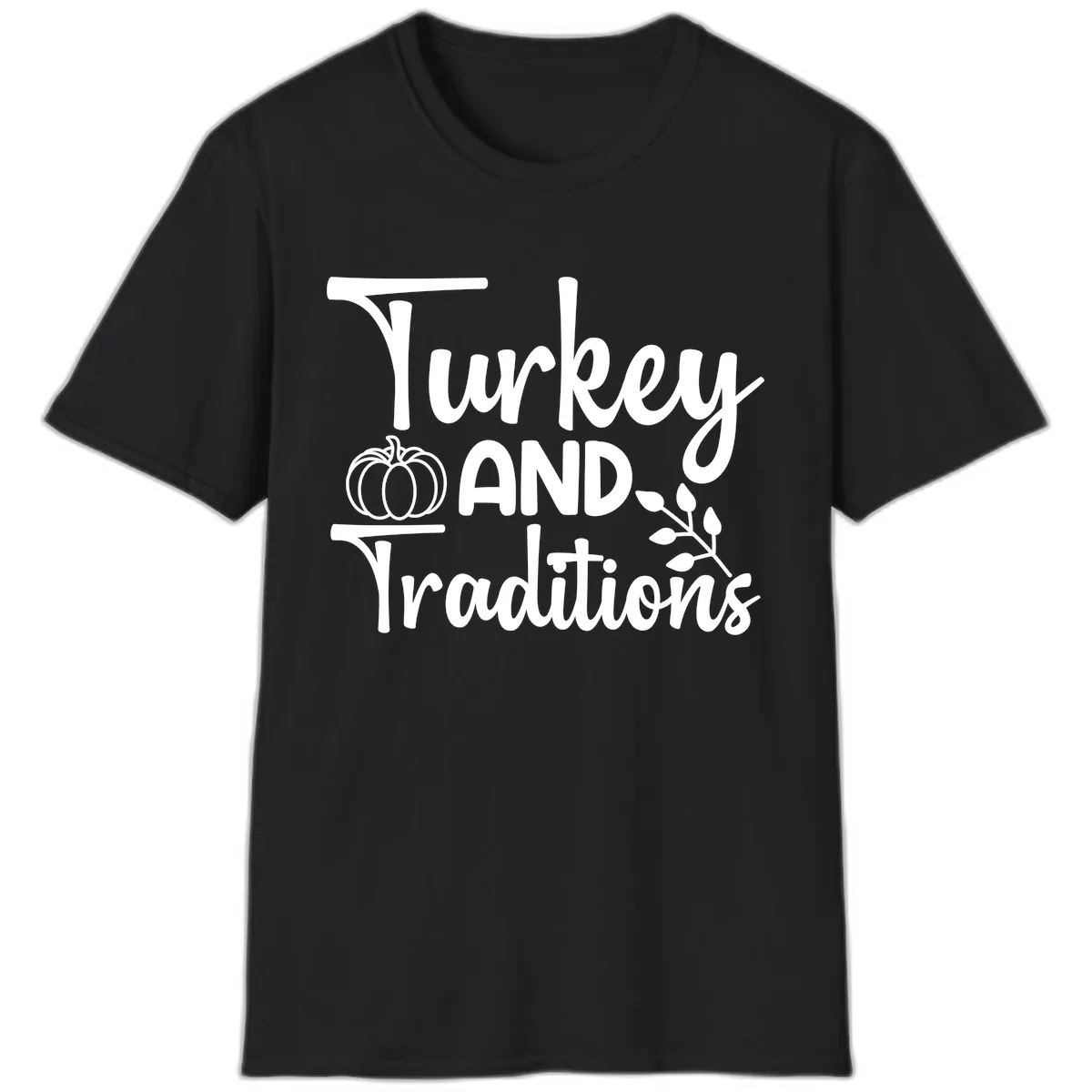 Turkey And Traditions Thanksgiving Design T-Shirt in Black