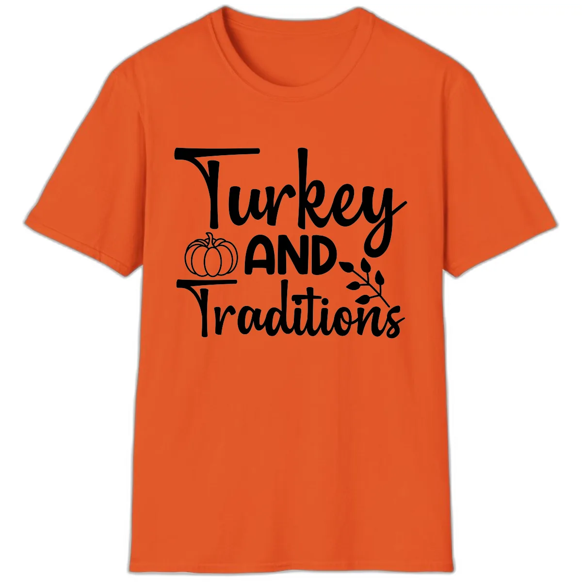 Turkey And Traditions Thanksgiving Design T-Shirt in Orange