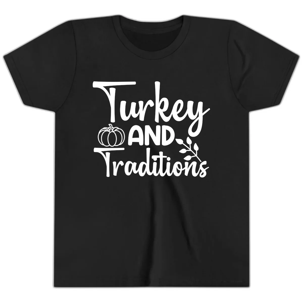 Turkey And Traditions Thanksgiving Design Youth T-Shirt in Black