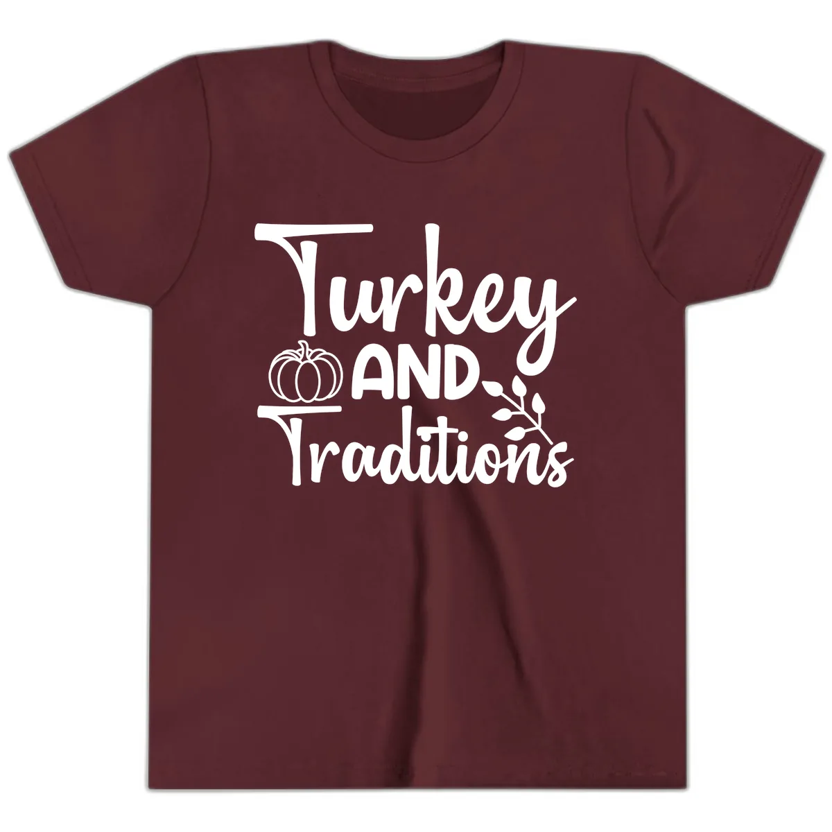 Turkey And Traditions Thanksgiving Design Youth T-Shirt in Maroon