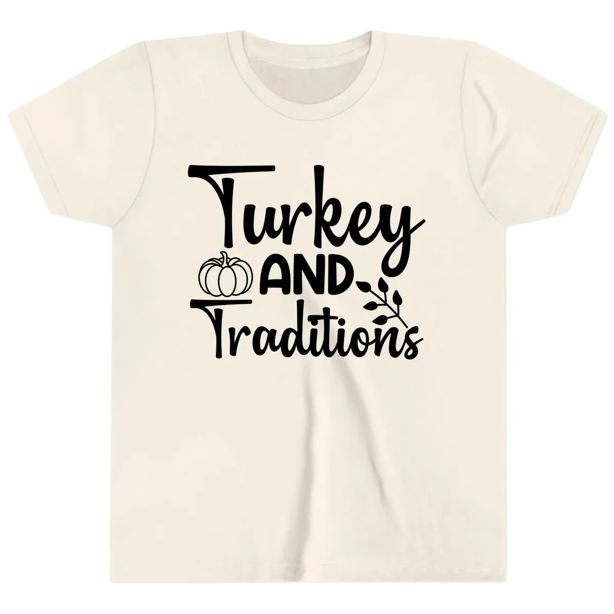 Turkey And Traditions Thanksgiving Design Youth T-Shirt in Natural