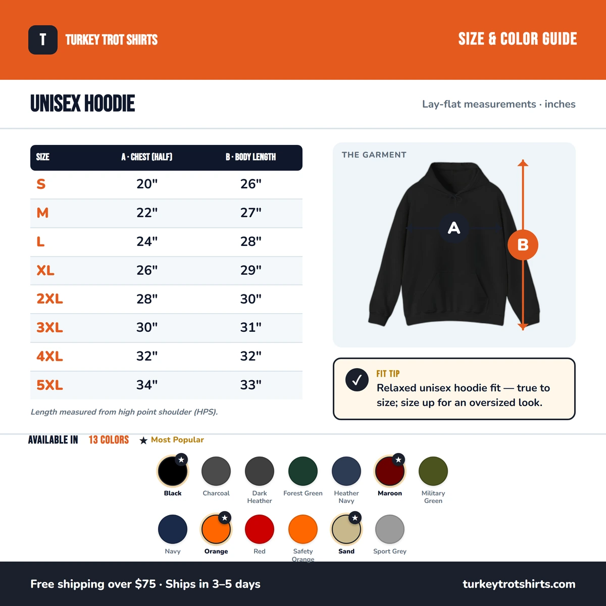 Hoodie size & color guide