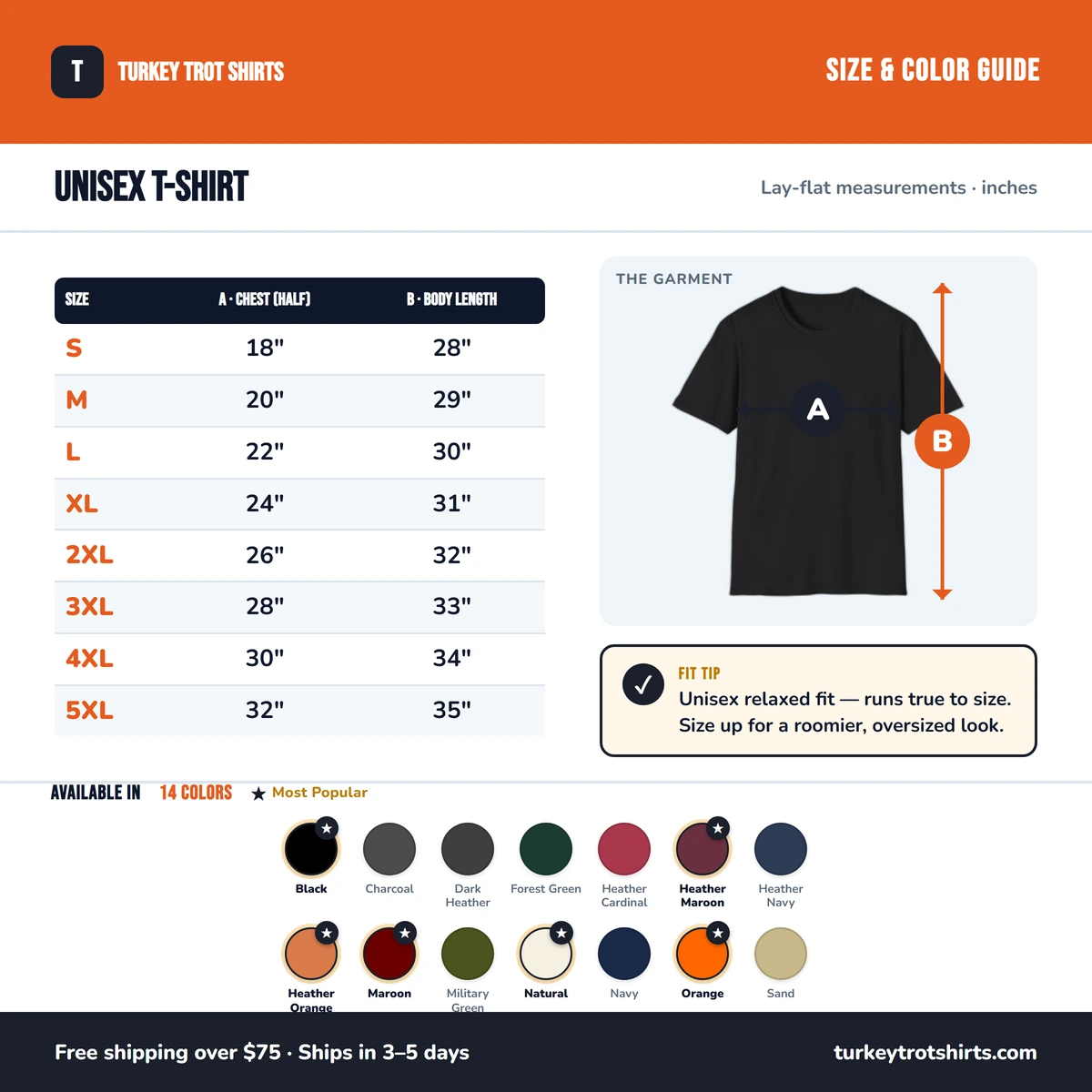 T-Shirt size & color guide